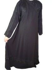 Size 62 PREMIUM Black Umbrella Abaya with Crystals, Embroidery Lace, FREE HIJAB