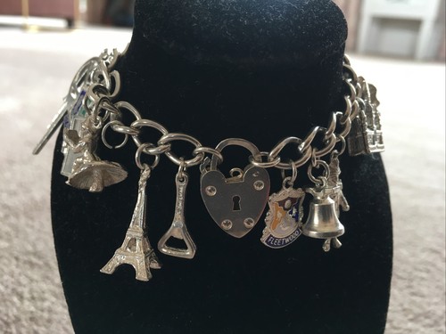 Vintage silver charm bracelet - silver,