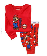 Kids Boys Super Mario Nightwear Long Sleeve Cotton Pajama Set Sleepwear Top Pant