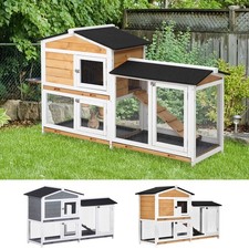 2-Tier Wooden Rabbit Hutch Guinea Pig House Pet Cage Outdoor w/ Tray Ramp