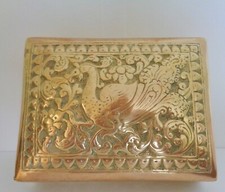 BRASS BOX, Indian design of a stylised PEACOCK, COMBINED POSTAGE may be possible