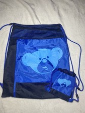 Build A Bear Bag Backpack Drawstring Large And Small Blue Logo BABW