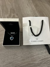 Vintage Warren James Swarovski Crystal Blue Heart Pendant and Chain Boxed