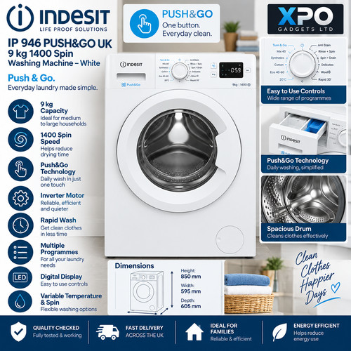 Indesit 946 push - uk, 9kg