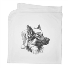 'German Shepherd Wearing Santa Hat' Cotton Baby Blanket / Shawl (BY00046180)