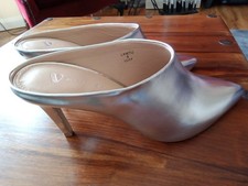 V By VERY Ladies Silver Stilettos Backless Shoes Size 5 Wedding/ Party FABULOUS