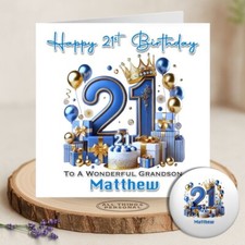 Boys 21st Birthday Card Personalised Grandson Son Nephew Godson Adult Mens Blue