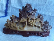 ANTIQUE CHINESE HAND CARVED STONE ORNAMENT OF GRAPEVINES AND GRAPES . M3764