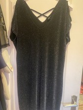 Ladies Black Sparkly Cold Shoulder Dress size 14 By Peacocks
