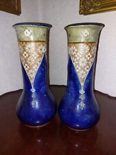 Fabulous Pair Of Royal Doulton Large Art Nouveau Stoneware Vases Blue Glaze 