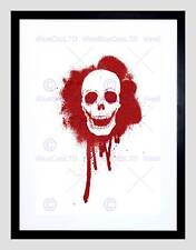PAINTING DRAWING GRAFFITI STENCIL RED BLOOD HAPPY SKULL FRAMED PRINT B12X13231