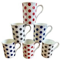 6 polka dot mugs set fine bone china red blue grey white coffee tea mug set