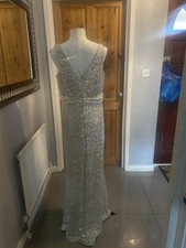Glamorous Silver Sequin Evening Gown, Lined, Never Worn