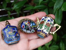 Vintage Chinese Cloisonne Enamel Teapot + Bottle + Millifiore Trinket Pill Box