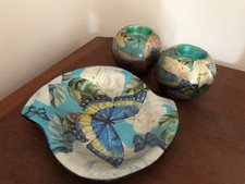 Butterfly Tea Light Holders X 2 and Plate Set Tropical Design Ornaments Trinket