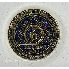 6 Month Alcoholics Anonymous Medallion Black Gold Plated AA Sobriety Chip Coin