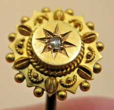 Antique Diamond Set Stick Pin For Tie Cravat Lapel Stamped 15ct