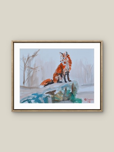 Fox painting - painting, winter