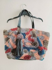  Rare ZARA Large Hand Made Carpet Tote Bag tussle pocket pom