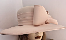 Gina soft peach large bow wide brim mother of wedding occasion races event hat