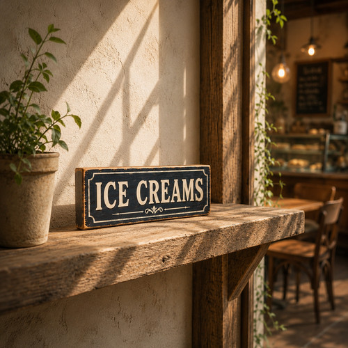 Ice cream sign wooden - wooden, vintage