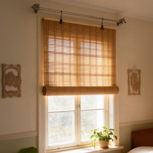 Manual roll bamboo blind - up,