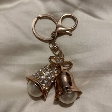 Gold Colour  Bells Keyring /,handbag Charm With Pearl Colour Ends