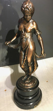 ANTIQUE BRONZE ART NOUVEAU FIGURE ON  WOODEN BASE