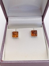 Sterling Silver Baltic Amber Small Square Stud Earrings 925