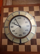 Vintage MCM 30cm METAMEC Wall Clock Gold Brown Tone Quartz Made in England