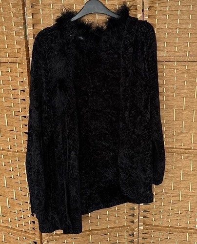 Ladies essence black fur edged - ladies,