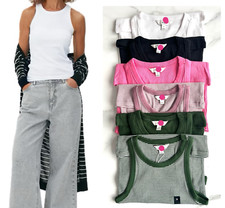 Ladies Ex Marks Ribbed Racer Back Vest Top Sleeveless Cotton White Green Pink