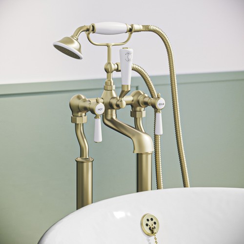 Gold freestanding bath - gold, shower