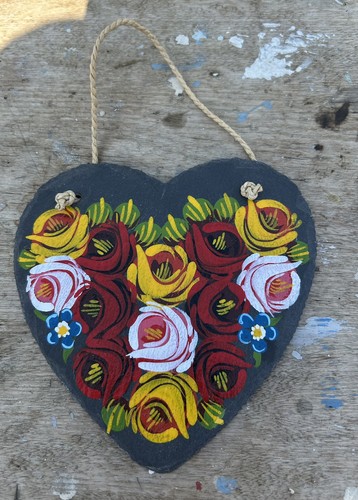 Hand painted slate heart - painted,