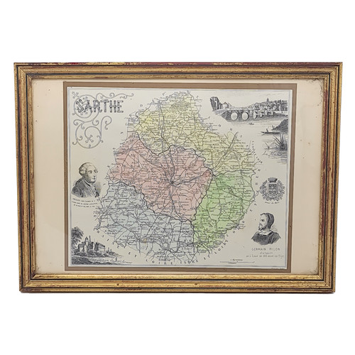 Sarth old framed map vintage - framed,