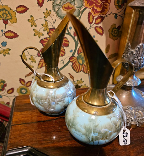 Pair brass and blue ceramic - brass,
