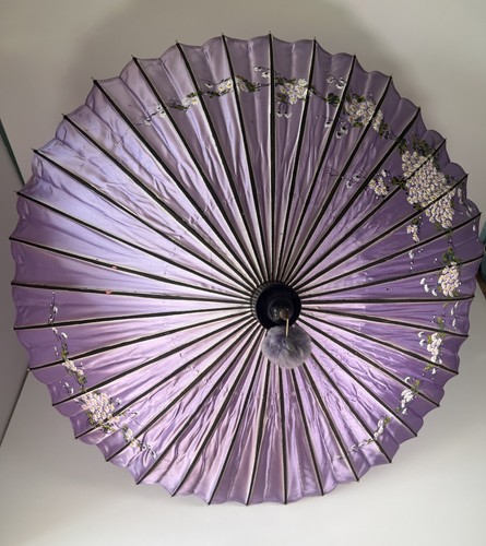 Vintage silk oriental parasol - vintage,