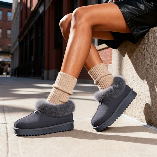 Womens slippers grey faux fur - faux,