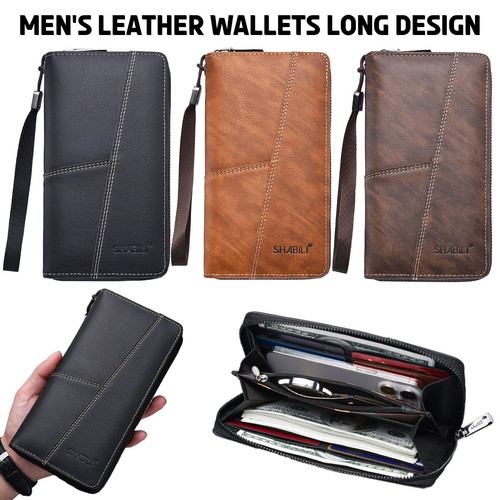 Men leather long wallet - leather,