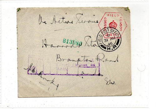1916 censored cover with - gb:,