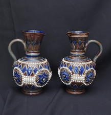 2X ROYAL DOULTON LAMBERTH STONEWARE JUGS DECORATED BY ROSINA HARRIS ANNIE GENTLE