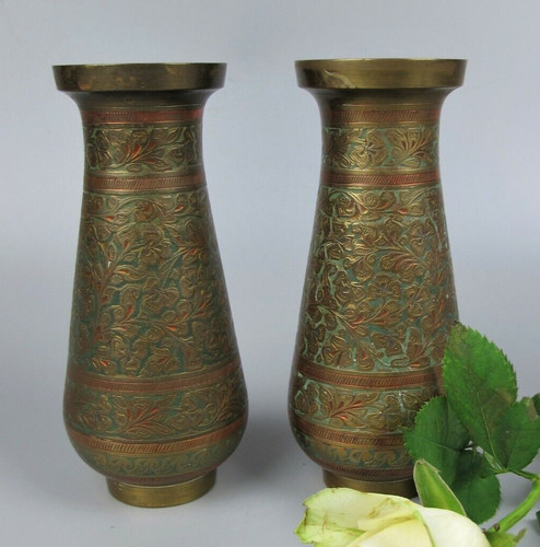 Brass enamel vases - 2,