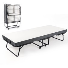 Portable Fold Up Rollaway Guest Bed with 10cm Memory Foam Mattress and Wheels UK
