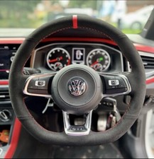 VW Golf GTI R MK7 Polo GTI MK5 6C Suede Car Steering Wheel Cover Red Stripe