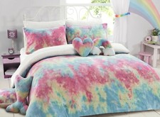 Rainbow Tie Dye Teddy Bear Sherpa Fleece Cosy Duvet Cover Sets /Sheets /Cushions