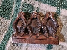 Hand Carved Wooden 3 Wise Monkeys Figure Hear No Evil See No Evil Speak No Evil