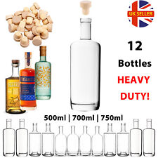 12 x Glass Bottle 500ml 700ml 750ml Black T-Cork Bottle Spirit Whisky Gin Juice