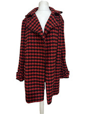 LADIES COAT RED BLACK DOG TOOTH CHECK PLAID SZ 18 L