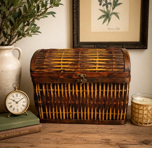 Vintage wicker storage chest - vintage,