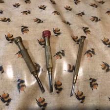 3 Vintage possibly Nubo Foreign Steel Brass Flat Screwdrivers 